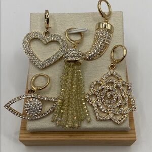 Joan Boyce Set of 5 Pave Crystal Charms Gold Tone